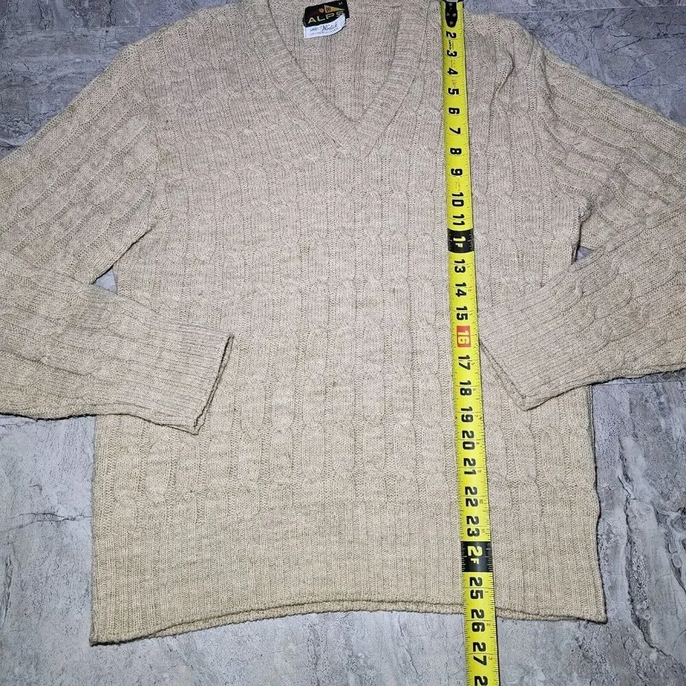 Vintage Alps Wintuk Orlon Sweater Womens Medium Pullover V Neck Beige Tan Brown - Picture 7 of 7